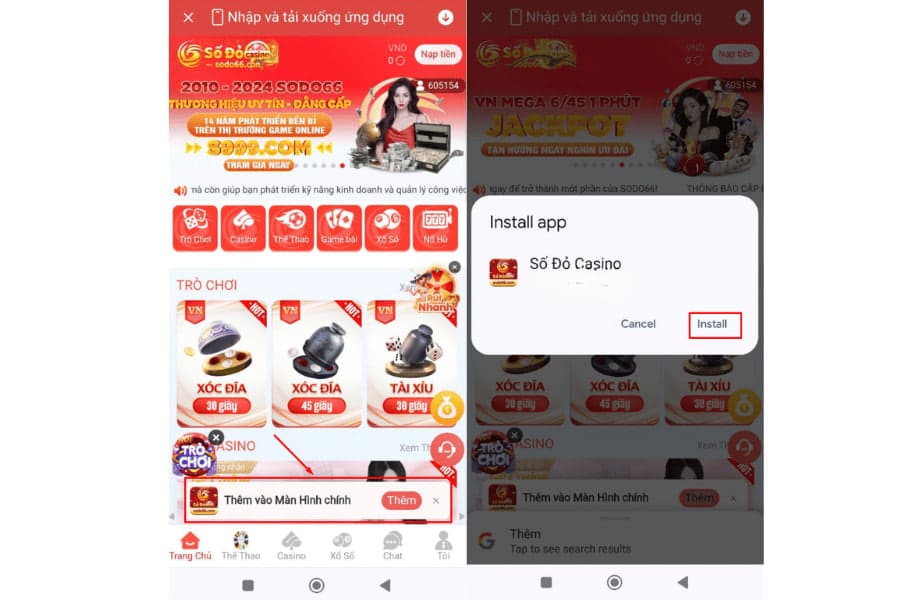 thêm màn hình sodo66 app android